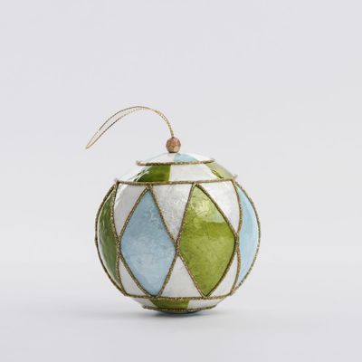 Diamond Hand Painted Capiz Bauble Green & Blue