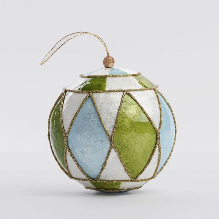 Diamond Hand Painted Capiz Bauble Green & Blue