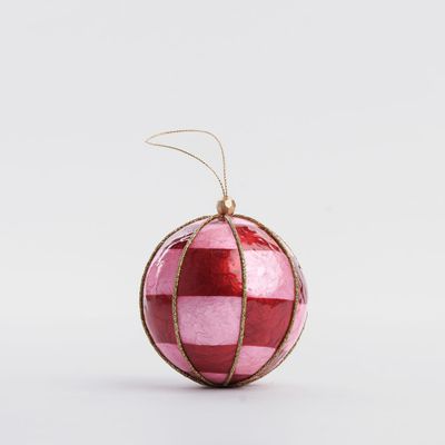 Squared Capiz Hand Painted Bauble Pink & Red