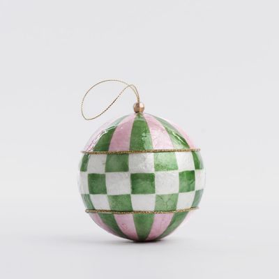 Checkers Handpainted Capiz Bauble Pink & Green