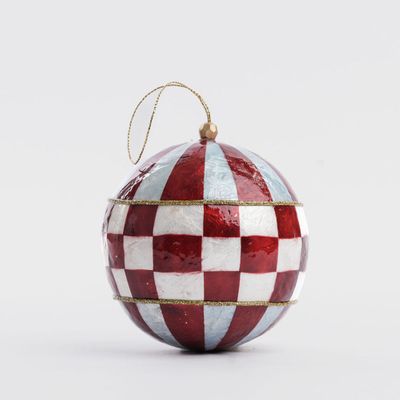 Checkers Handpainted Capiz Bauble Red & Blue