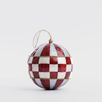 Checkers Handpainted Capiz Bauble Red & Blue