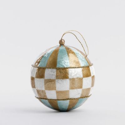 Checkers Handpainted Capiz Bauble Gold & Blue