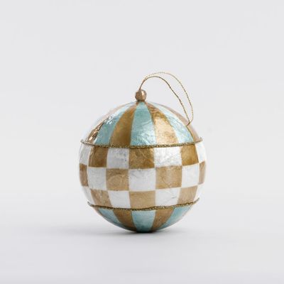 Checkers Handpainted Capiz Bauble Gold & Blue
