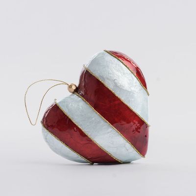 Stripe Capiz Heart Decoration Red & Blue Sml