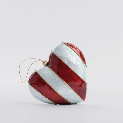 Stripe Capiz Heart Decoration Red & Blue Sml