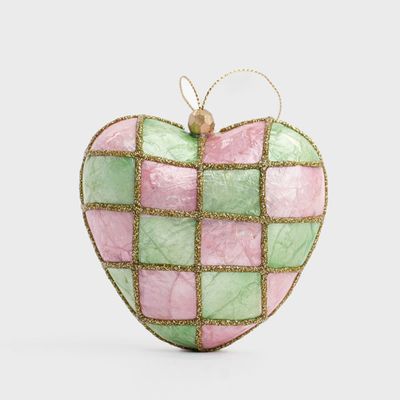 Checkers Capiz Heart Decoration Pink & Green Sml