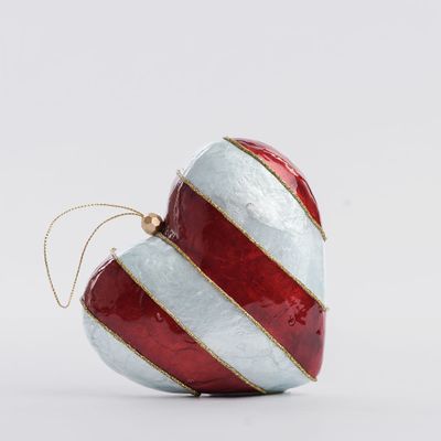 Stripe Capiz Heart Decoration Red & Blue Med