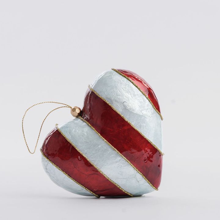 Stripe Capiz Heart Decoration Red & Blue Med