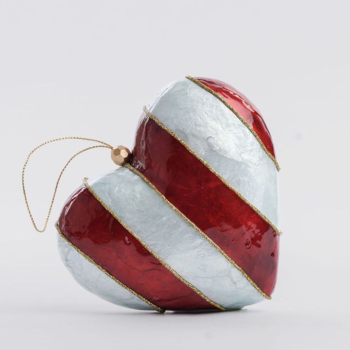 Stripe Capiz Heart Decoration Red & Blue Med