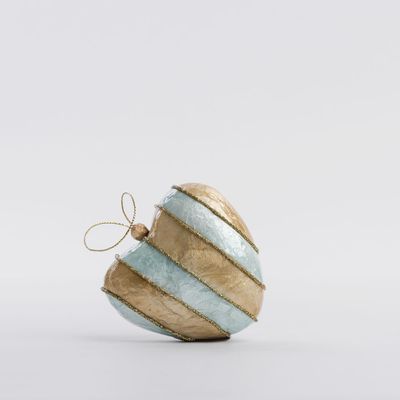 Stripe Capiz Heart Decoration Gold & Blue Sml