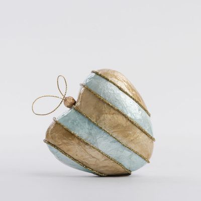 Stripe Capiz Heart Decoration Gold & Blue Sml