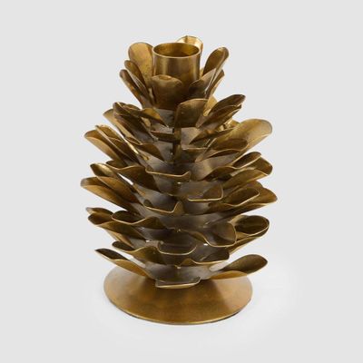 Antiqued Metal Pinecone Candle Stand Large