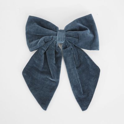 Velvet Clip On Bow Large Navy Blue