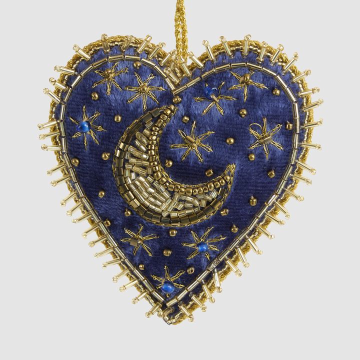 Celestial Moon Velvet Heart Decoration