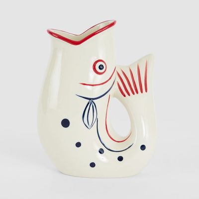 Nautical Ceramic Fish Vase Red Lips