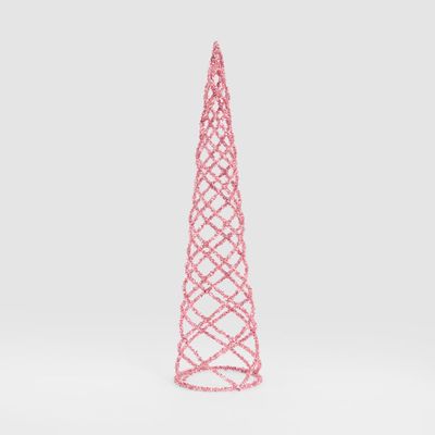 Swirling Tinsel Cone Tree Pink