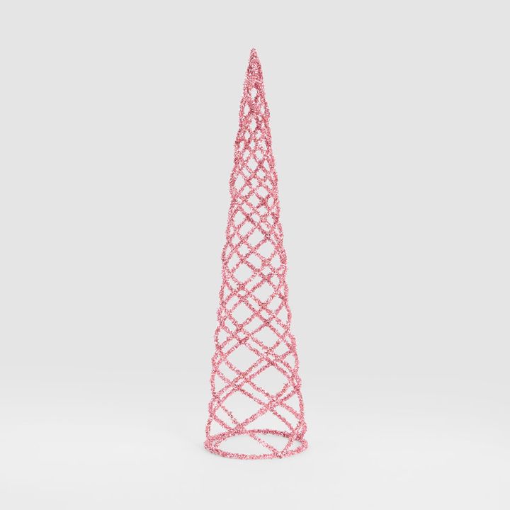 Swirling Tinsel Cone Tree Pink