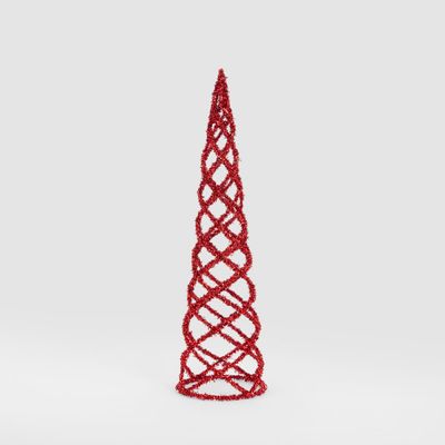 Swirling Tinsel Cone Tree Red
