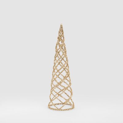 Swirling Tinsel Cone Tree Gold