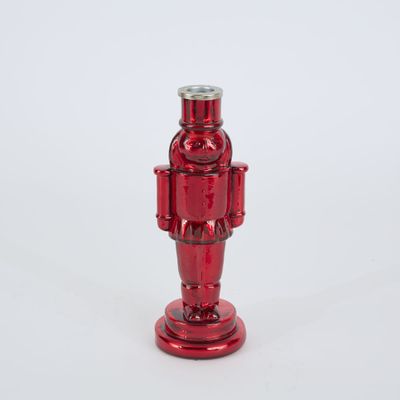 Glass Nutcracker Candle Stand Red