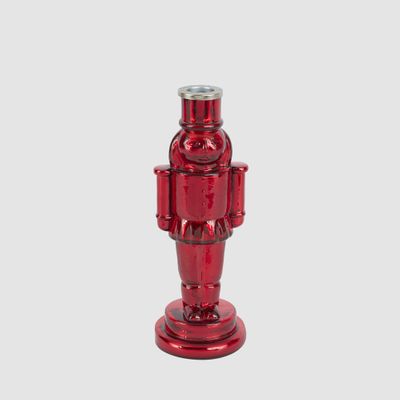 Glass Nutcracker Candle Stand Red
