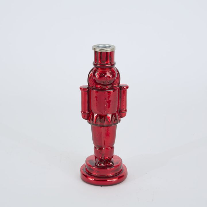 Glass Nutcracker Candle Stand Red