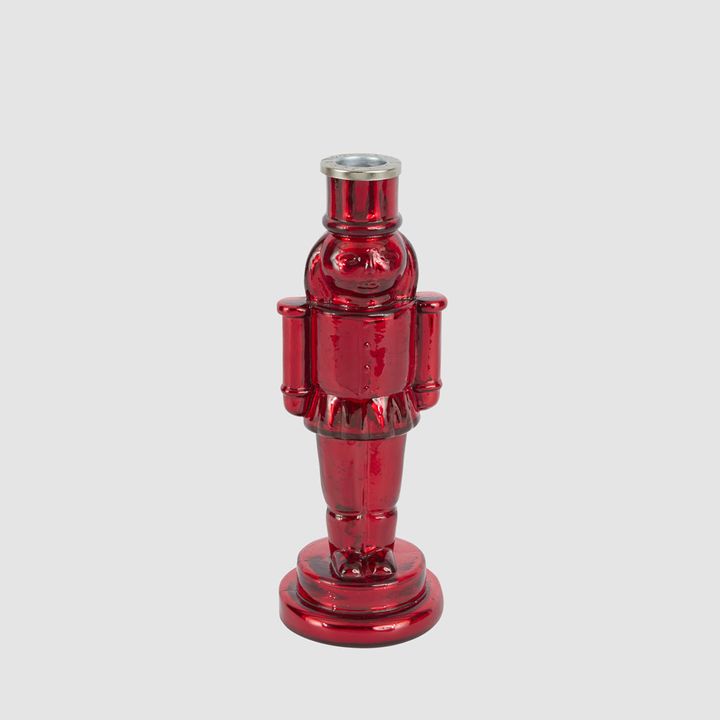 Glass Nutcracker Candle Stand Red