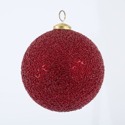 Scarlet Beaded Glass Bauble Small