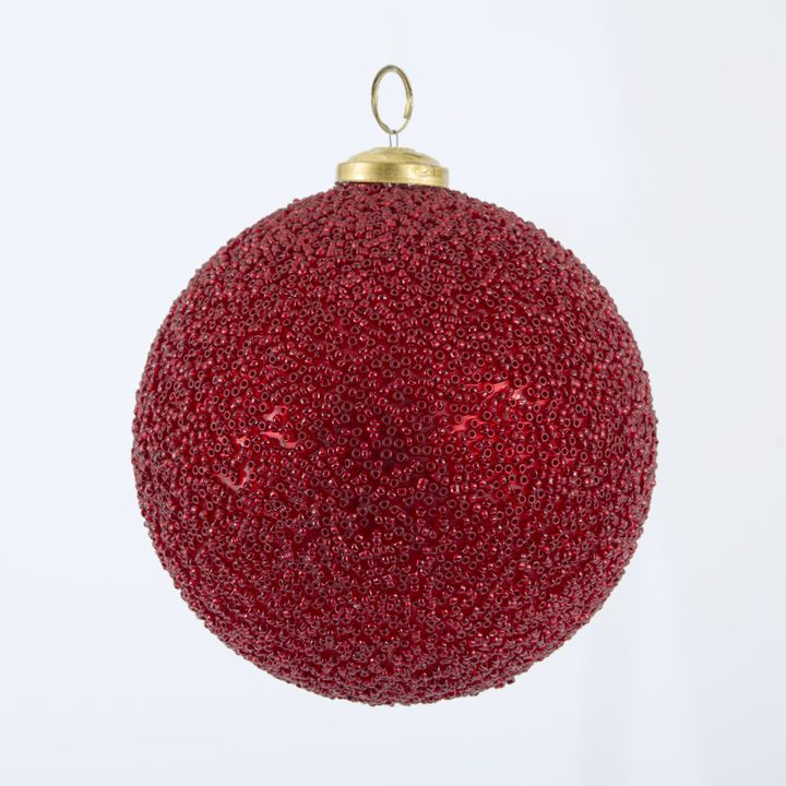 Scarlet Beaded Glass Bauble Small