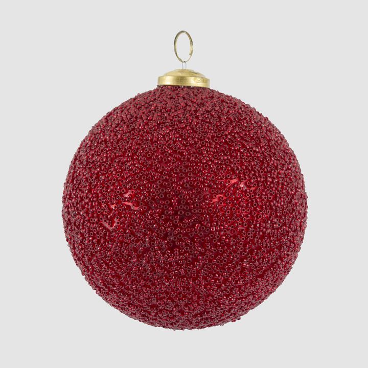 Scarlet Beaded Glass Bauble Small