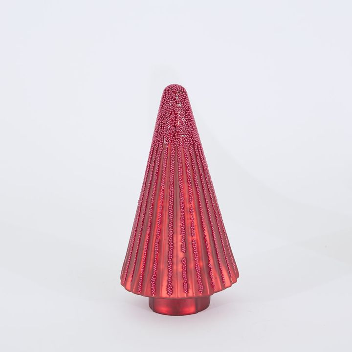 Red Glass & Bead Cone Tree Large