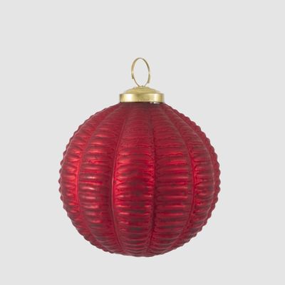 Scarlet Ridged Glass Bauble