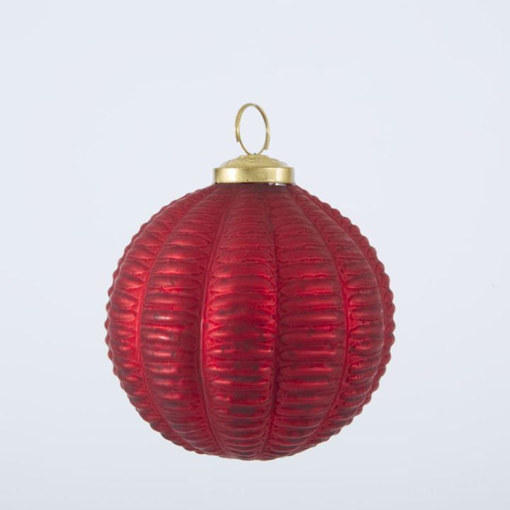 Scarlet Ridged Glass Bauble