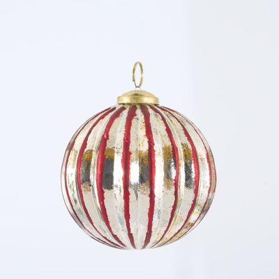 Ridged Glass Bauble Red & Gold