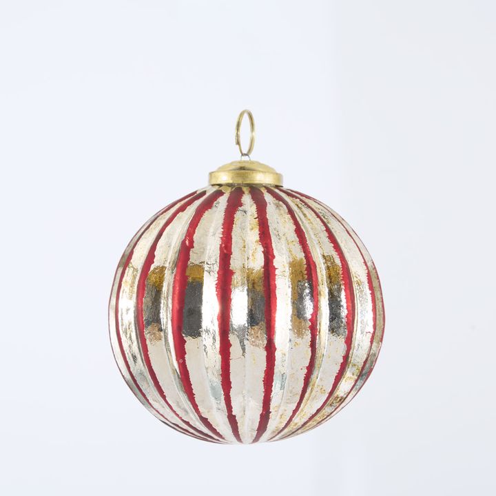 Ridged Glass Bauble Red & Gold