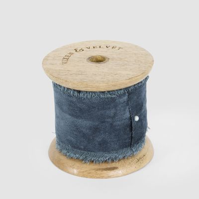 Frayed Velvet Ribbon Blue 50mm x 5m