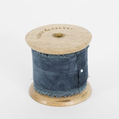 Frayed Velvet Ribbon Blue 50mm x 5m