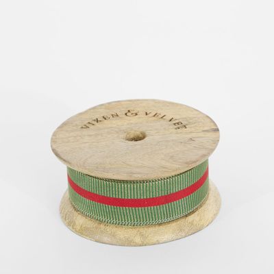 Designer Grosgrain Single Stripe Red & Green 25 mm x 10m
