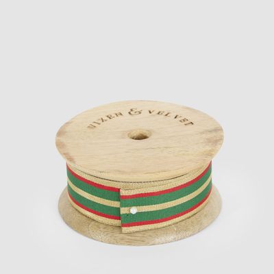 Designer Grosgrain Stripe Green, Gold & Red 25 mm x 10m