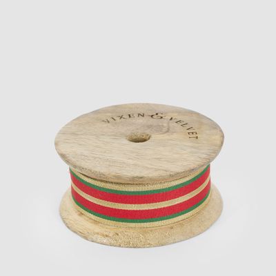 Designer Grosgrain Stripe Red, Green & Gold 25 mm x 10m