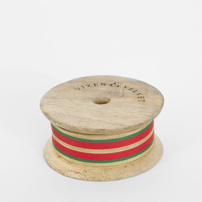 Designer Grosgrain Stripe Red, Green & Gold 25 mm x 10m