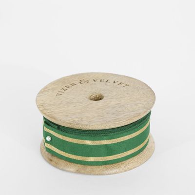 Designer Grosgrain Single Stripe Green & Gold 25 mm x 10m