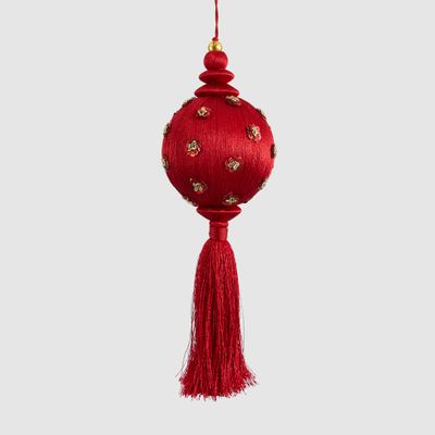 Silk Tassel Sequin Bauble Decoration Red