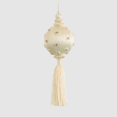Silk Tassel Sequin Bauble Decoration Ivory