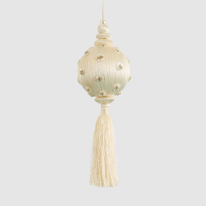 Silk Tassel Sequin Bauble Decoration Ivory