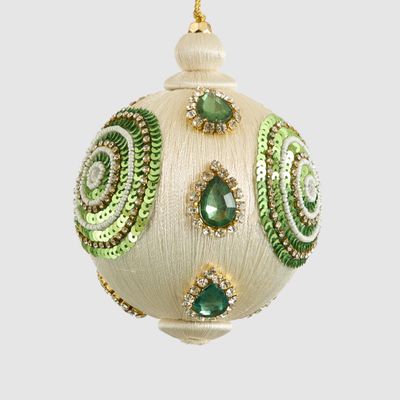 Rajasthan Silk Bauble Ivory & Green