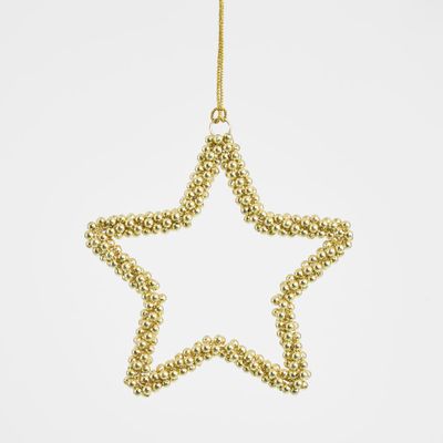 Star Beaded Decoration Small Gold