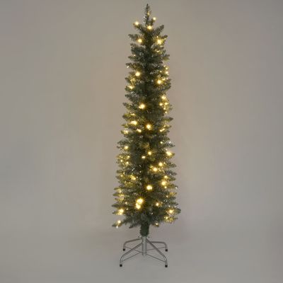 Silver Green Light Up Slim Pencil Tree 150cm with 100 LED with Foot Pedal