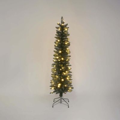 Silver Green Light Up Slim Pencil Tree 150cm with 100 LED with Foot Pedal